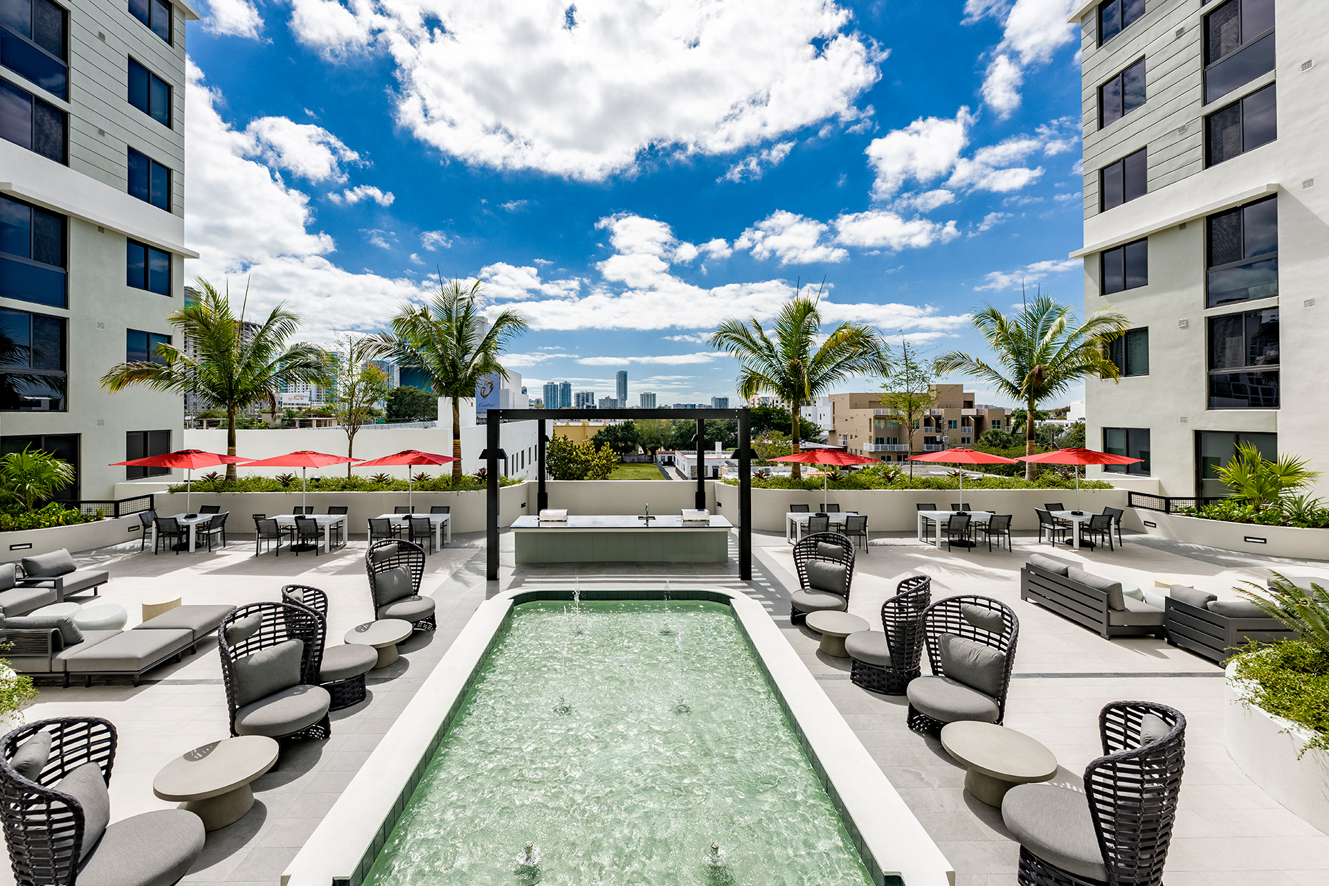 Pool deck with cabanas and lounge seating